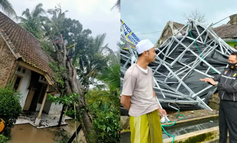 Angin Kencang Sapu Cianjur, Belasan Rumah Rusak, Tiang dan Pohon Bertumbangan