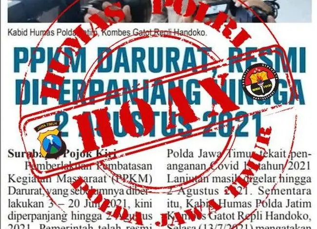 Beredar Kabar PPKM Diperpanjang hingga 2 Agustus 2021, Polisi : Tidak Benar