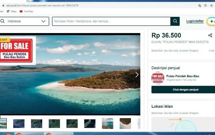 Heboh! Pulau Pendek Perairan Buton Dijual di Situs Jual Beli Online