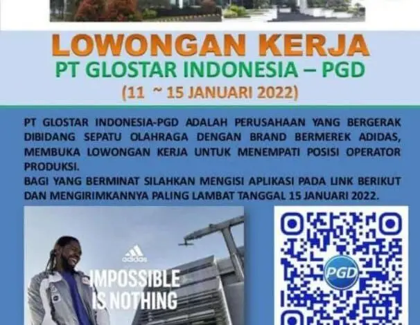 https://forms.gle/cnaTs1j5mp5Dngtb9 Lowongan Kerja (Loker) PT Glostar Indonesia - PGD Sukabumi 2022