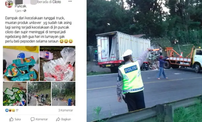 Postingan AS Pamer Barang dari Truk Kecelakaan Viral, Kepala Desa: Bukan Warga Ciloto!
