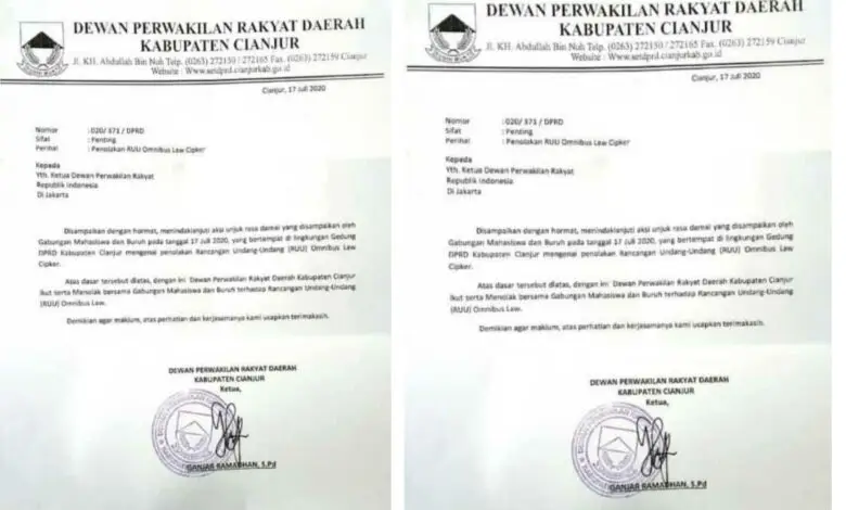 Ternyata DPRD Cianjur Sudah Lama Layangkan Penolakan Omnibus Law