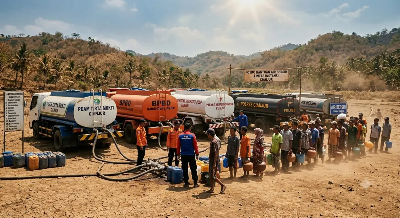 Lima Mobil Tangki Lintas Instansi Pasok Air Bersih ke 14 Kecamatan Terdampak Kekeringan di Cianjur
