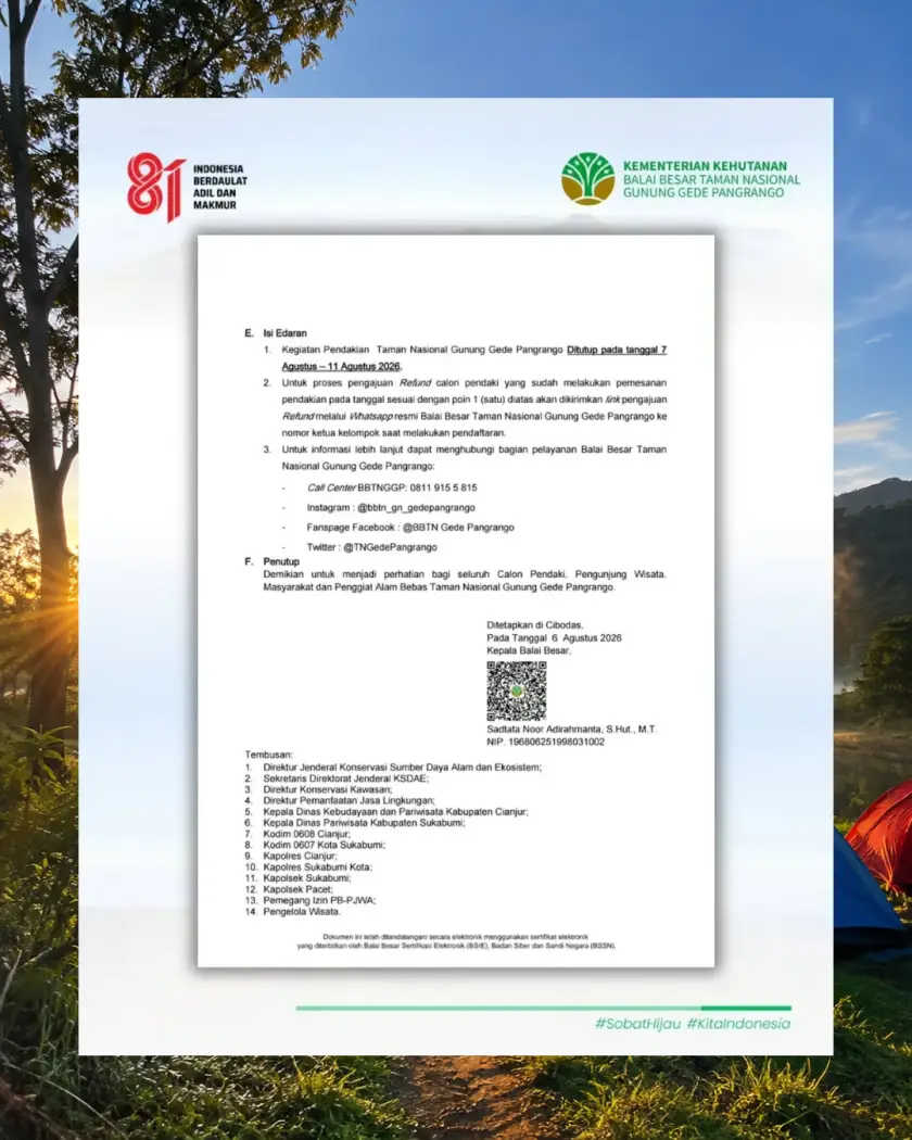 Kebakaran Alun-Alun Suryakencana, Seluruh Jalur Pendakian Gunung Gede Ditutup 5 Hari Mulai 7-11 Agustus 2026