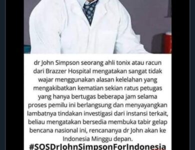 Tanda pagar (tagar) #SOSDrJohnSimpsonForIndonesia tengah ramai di media sosial.