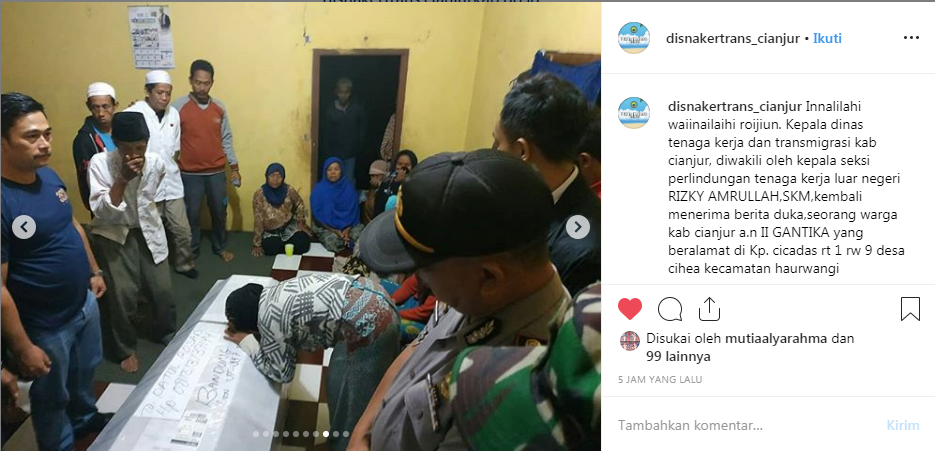 Kabar duka kembali berhembus dari Pekerja Migran Indonesia (PMI) dari Kabupaten Cianjur.