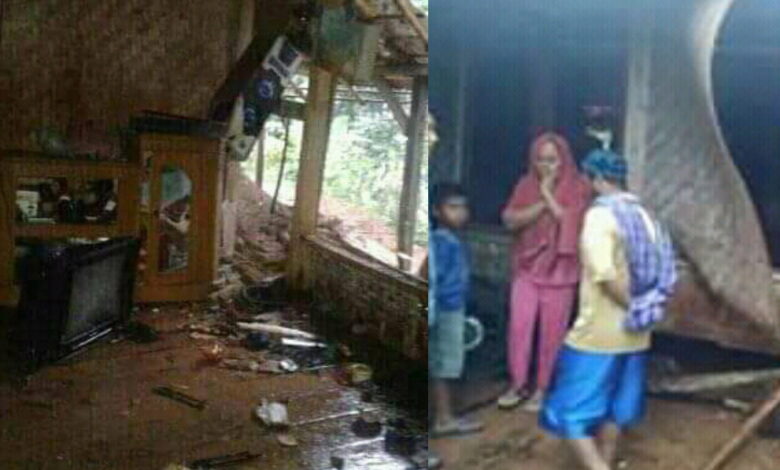 Sebuah rumah di Kampung Mekarsari, Desa Kalibaru, Kecamatan Pasirkuda, Kabupaten Cianjur tersambar petir. Foto: Facebook/Whie