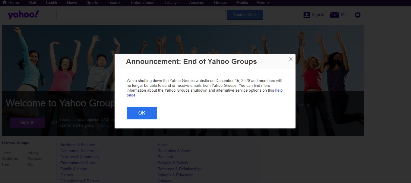 Yahoo ditutup