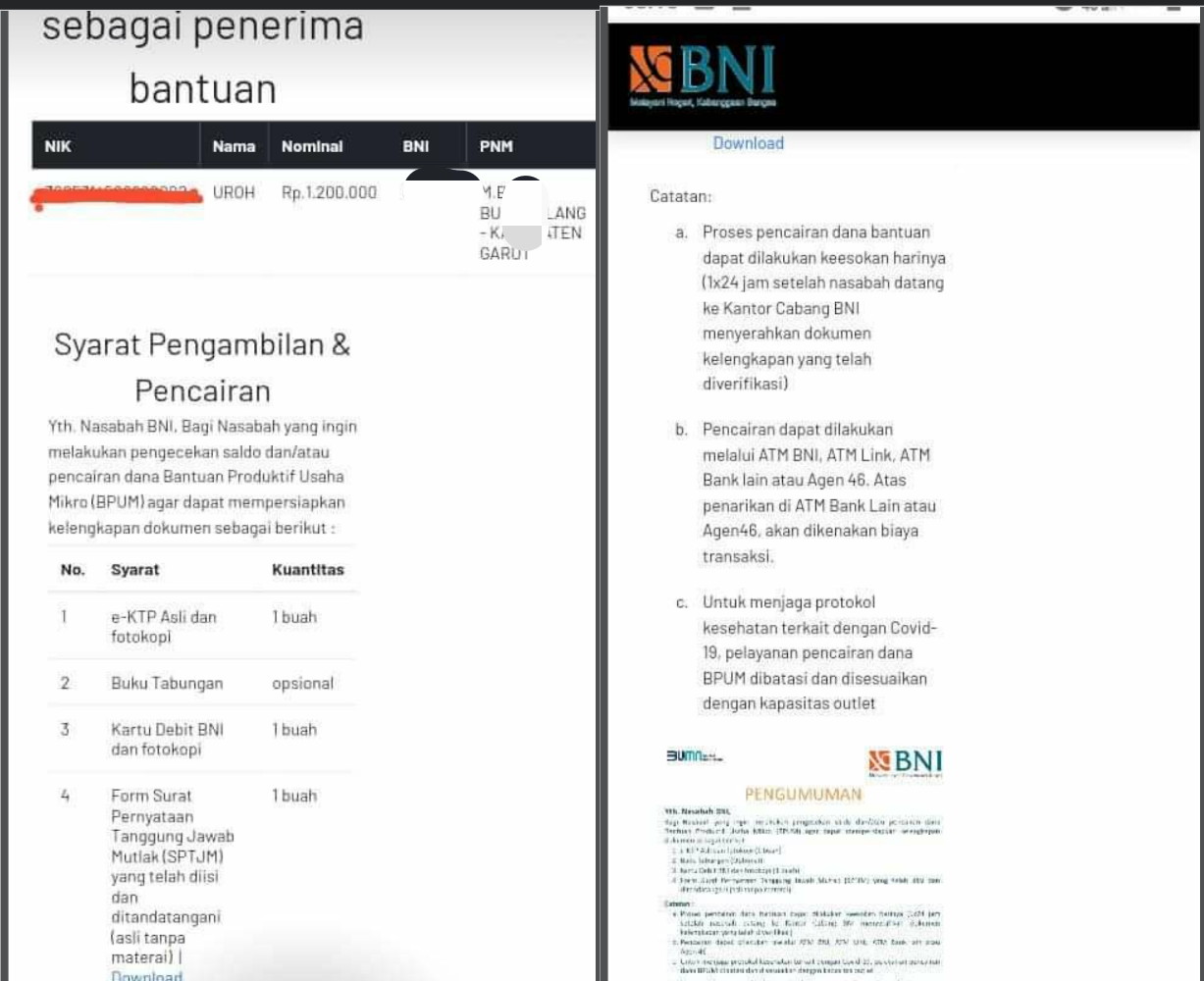 Bukan link Eform BNI eform.bni.co.id/bpum untuk cek penerima BPUM. Tapi yang benar adalah link Banpres BPUM di banpresbpum.id untuk nasabah PNM Mekaar yang menerima BLT UMKM 2021 sebesar Rp1,2 juta.