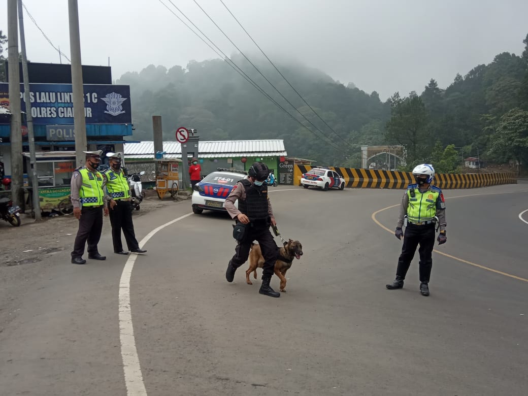 Antisipasi Berbagai Modus Pemudik, Polres Cianjur Turunkan Anjing Pelacak