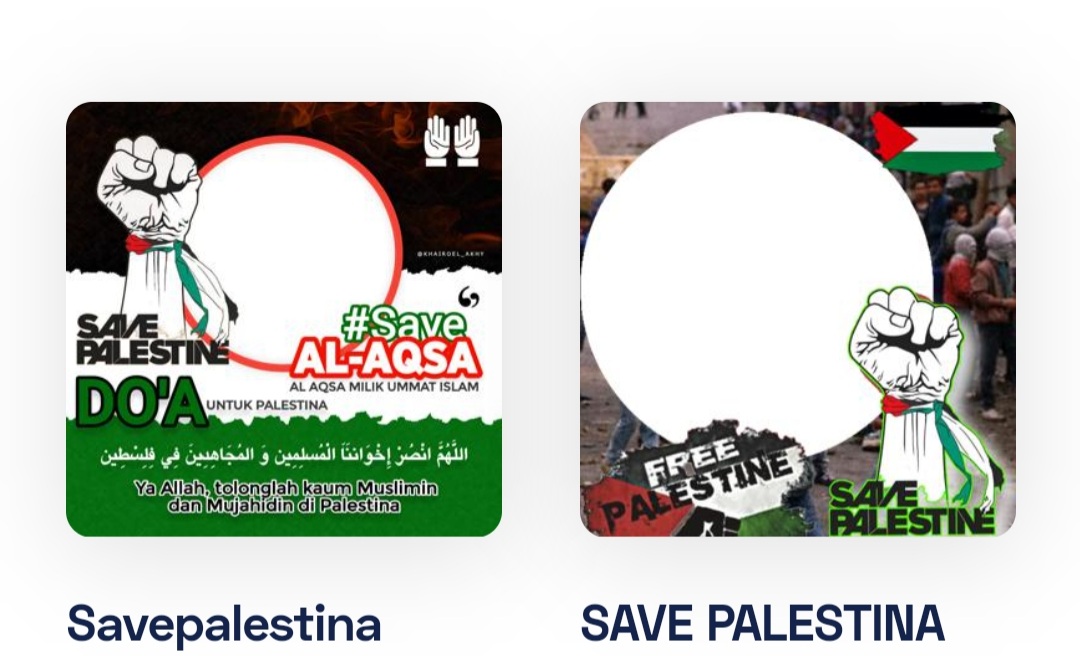 Solidaritas warganet Indonesia terhadap Palestina mengalir deras, salah satunya dengan berbagai edit bingkai foto di Twibbon bertema Save Palestina atau Kami Bersama Palestina.