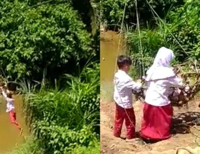 Fakta-fakta Video Viral Tiga Siswa Seberangi Sungai dengan Seutas Tali
