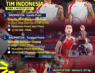Jadwal Tanding Tim Indonesia Olimpiade Tokyo 2020, Senin 2 Agustus 2021