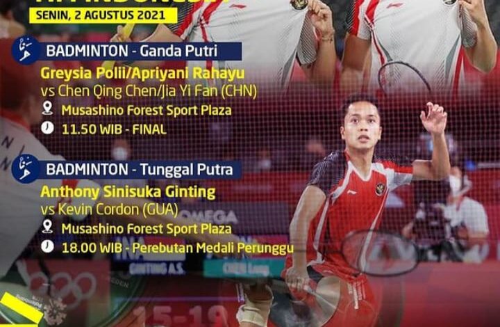 Jadwal Tanding Tim Indonesia Olimpiade Tokyo 2020, Senin 2 Agustus 2021