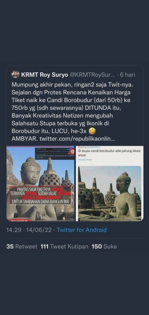 Fakta-Fakta Cuitan Meme Stupa Borobudur yang Dilakukan Roy Suryo