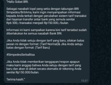 Waspada! Penipuan SMS BRI Tambah Tarif Transaksi Rp 150 Ribu Per Bulan