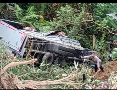 Truk Mi Instan Terjun ke Jurang 20 Meter di Naringgul Cianjur