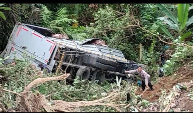 
 Truk Mi Instan Terjun ke Jurang 20 Meter di Naringgul Cianjur.(Foto: Istimewa)