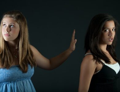 girl in blue sleeveless dress