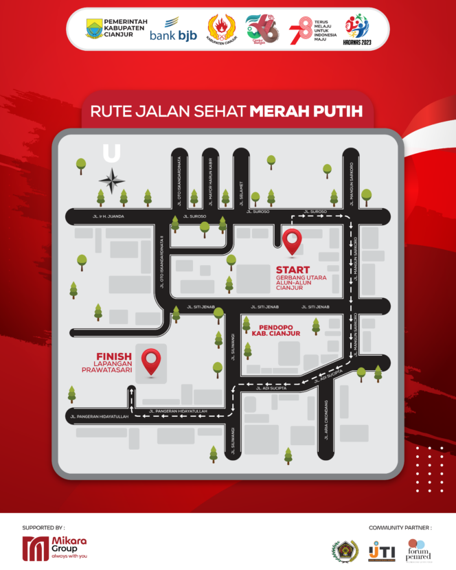 
 Rute kegiatan jalan sehat bersama KONI Cianjur di Momen Haornas