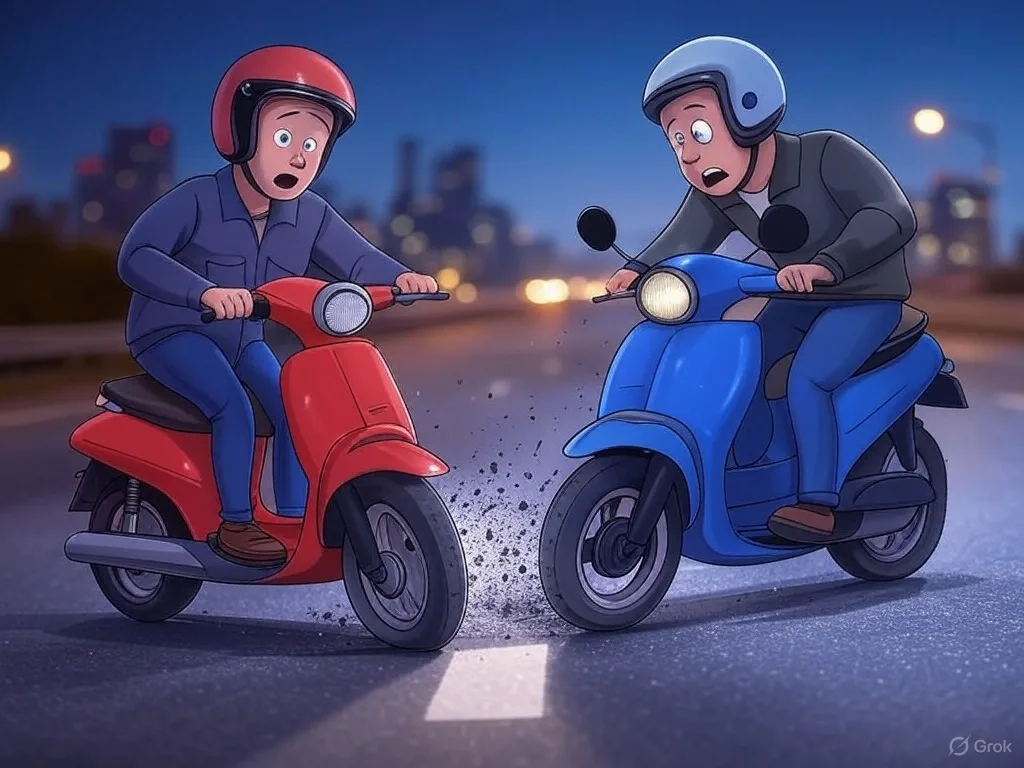 Kecelakaan sepeda motor terjadi di Jalan Perintis Kemerdekaan, Cianjur, akibat pengendara Yamaha Mio belok kanan tanpa hati-hati.