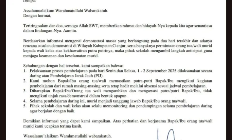 Antisipasi Aksi Demonstrasi, Sejumlah Sekolah di Cianjur Beralih ke Pembelajaran Daring
