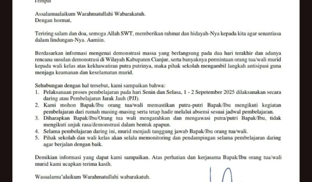 Antisipasi Aksi Demonstrasi, Sejumlah Sekolah di Cianjur Beralih ke Pembelajaran Daring