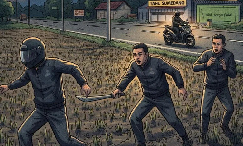 Begal Gagal Rampas Motor di Cijedil, Pelaku Begal Kejar Korban Hingga ke Sawah