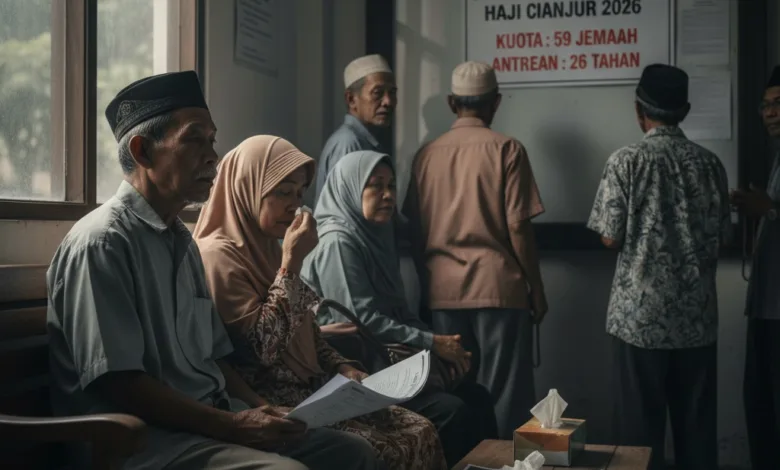 Calon jemaah haji di Cianjur menghadapi ketidakpastian setelah kuota haji 2026 anjlok menjadi 59 orang. Kebijakan baru menyebabkan antrean membengkak hingga 26 tahun.