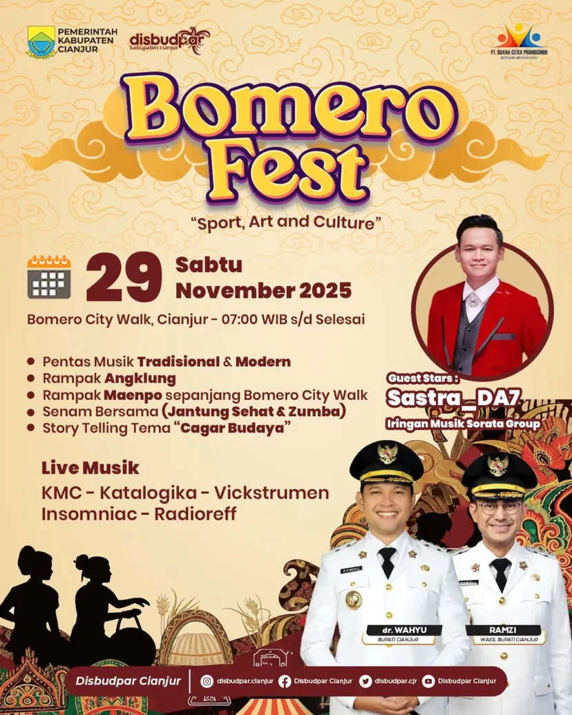 Disbudpar Cianjur menggelar Bomero Fest 2025 di Bomero City Walk, Sabtu (29/11).