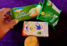 Tampilan menu program Makan Bergizi Gratis (MBG) di Desa Kubang yang dikeluhkan orang tua siswa. Selain didominasi makanan ringan kemasan, kondisi fisik buah jeruk yang disertakan terlihat tidak segar dan dinilai kurang layak diberikan kepada siswa.