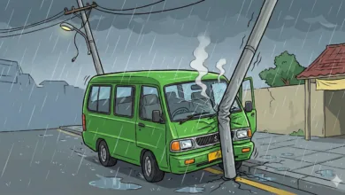 Kecelakaan tunggal melibatkan mobil Suzuki Carry menabrak tiang telepon terjadi di Jalan Raya Sukabumi, Cianjur, Senin dini hari. (Ilustrasi)