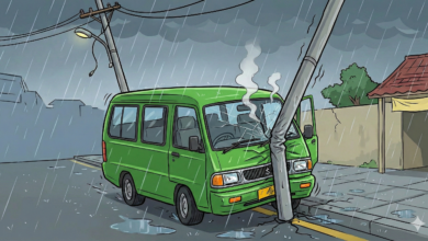 Kecelakaan tunggal melibatkan mobil Suzuki Carry menabrak tiang telepon terjadi di Jalan Raya Sukabumi, Cianjur, Senin dini hari. (Ilustrasi)