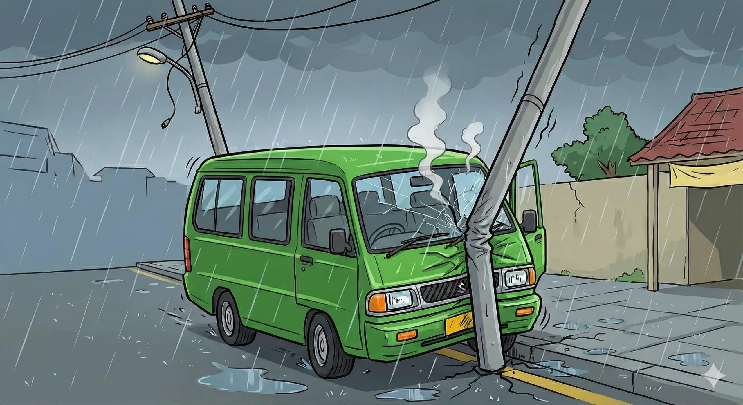 Kecelakaan tunggal melibatkan mobil Suzuki Carry menabrak tiang telepon terjadi di Jalan Raya Sukabumi, Cianjur, Senin dini hari. (Ilustrasi)