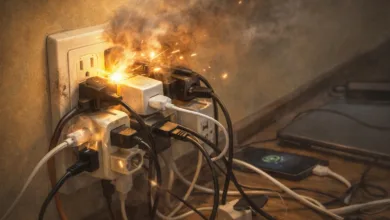 CEGAH KEBAKARAN — Penggunaan sambungan kabel yang bertumpuk (paralel) berpotensi besar memicu percikan api dan korsleting. PLN UP3 Cianjur mengajak warga aktif memeriksa instalasi rumah dan menggunakan listrik secara aman sesuai standar.