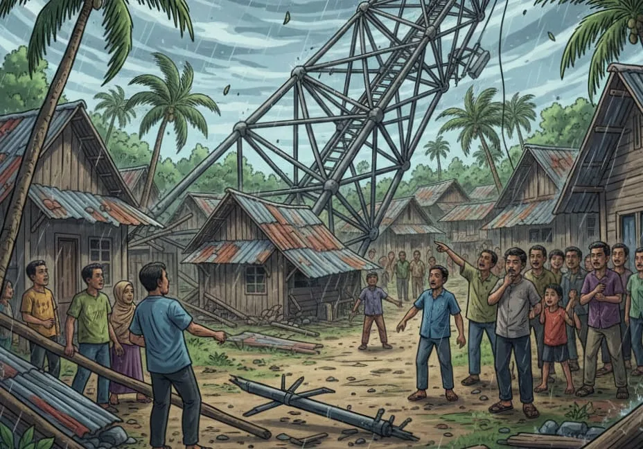 Tower telekomunikasi roboh usai diterjang angin kencang di kawasan permukiman. Insiden ini menyebabkan seorang bocah 11 tahun meninggal dunia setelah tertimpa konstruksi tower di Cianjur, Jawa Barat.