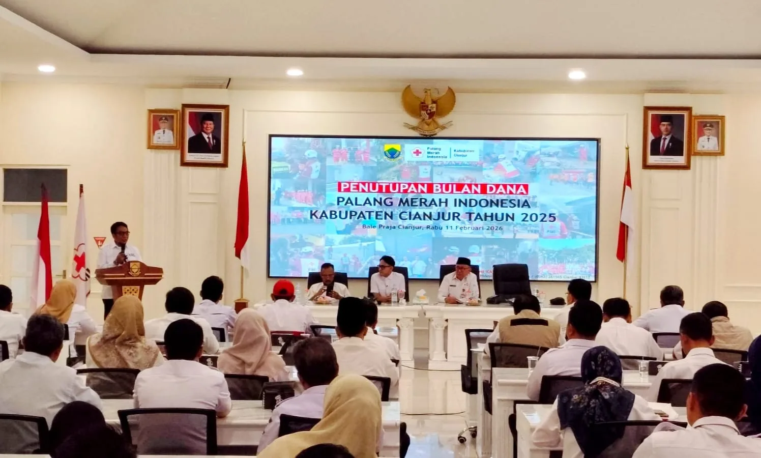 Suasana penutupan Bulan Dana PMI Kabupaten Cianjur 2025 di Bale Praja Pendopo Cianjur, Rabu (11/2/2026). Penggalangan dana kemanusiaan berhasil menembus Rp1 miliar dan melampaui target tahun sebelumnya. Foto: Istimewa