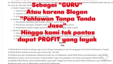 Tangkapan layar unggahan yang memperlihatkan klausul kontrak kerja guru di lingkungan Pemkab Cianjur dengan gaji Rp 300.000.